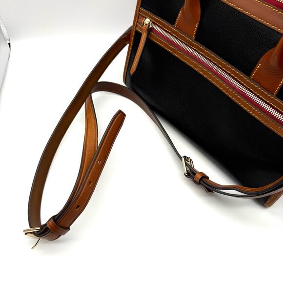 Dooney and Bourke Camden Saffiano Small Satchel Black and British Tan - Picture 13 of 14